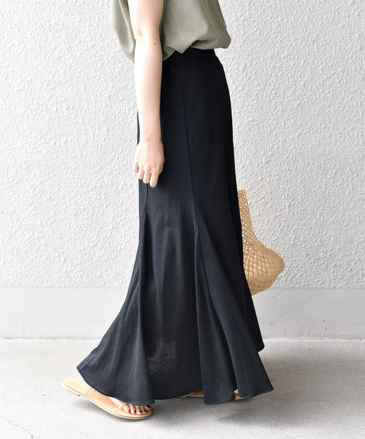 〈手洗い可能〉リネンミックス切り替えフレアスカート