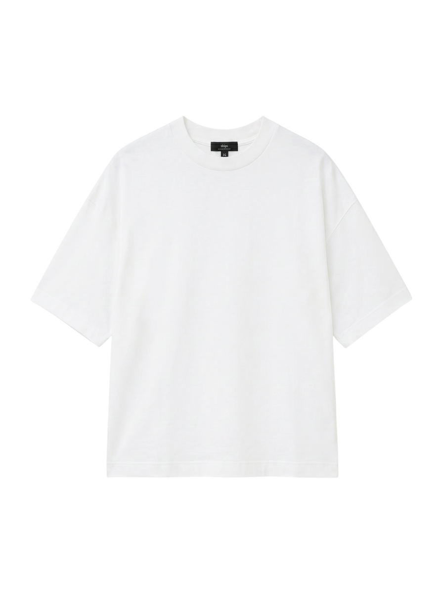 SHIPS Primary Navy Label:コットンショートスリーブプルオーバー