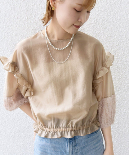 〈手洗い可能〉裾ゴム シアー × フェザー コンビ プルオーバー