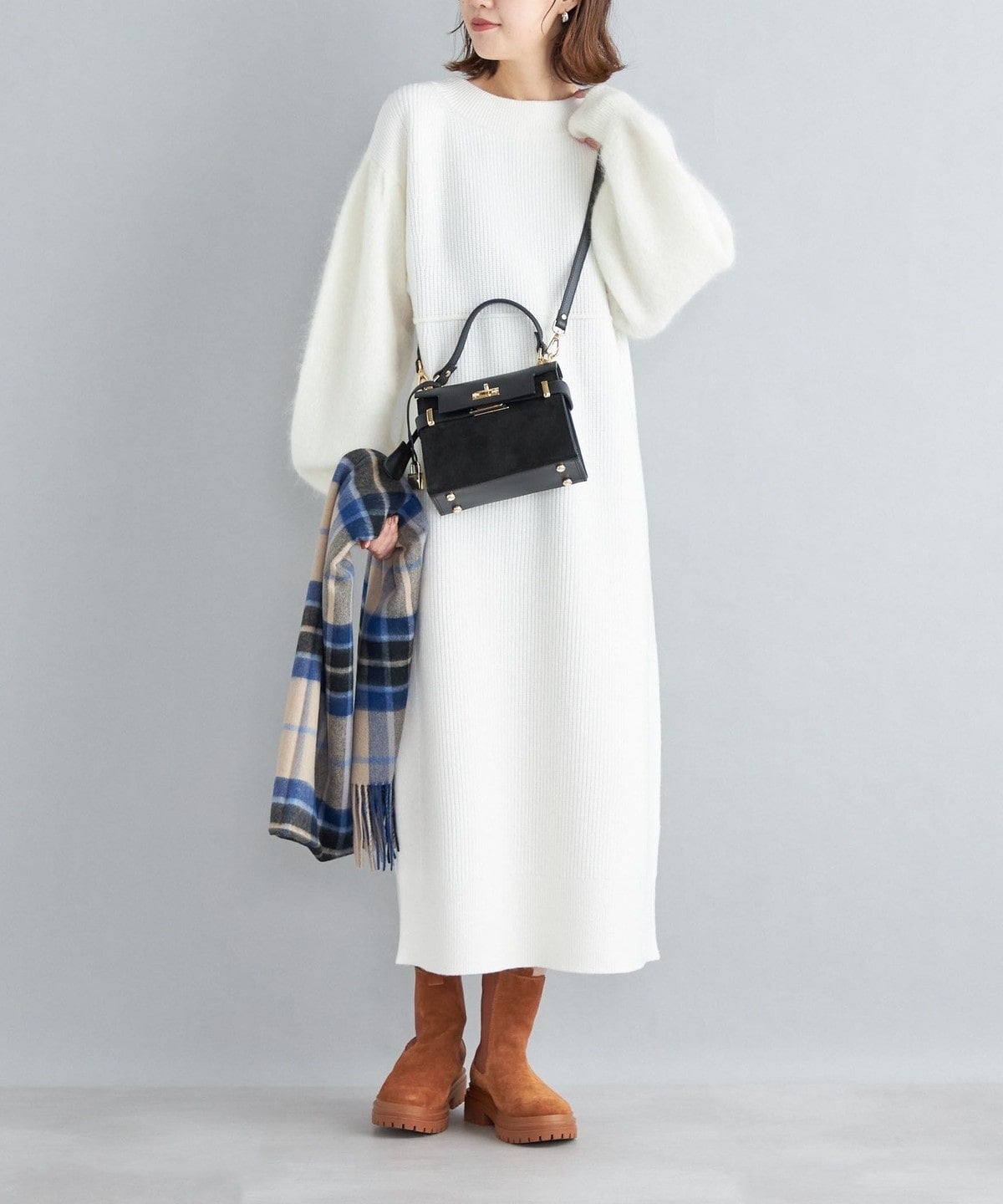 〈手洗い可能〉袖エアリー切替ロングニットワンピース