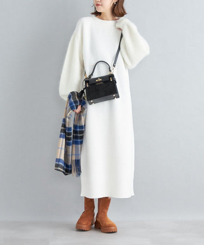 〈手洗い可能〉袖エアリー切替ロングニットワンピース