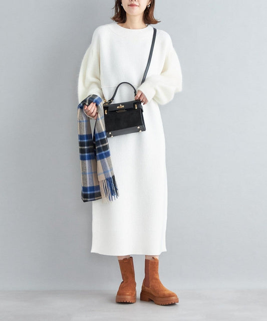 〈手洗い可能〉袖エアリー切替ロングニットワンピース