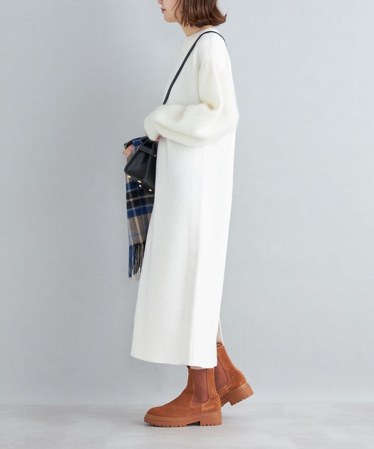 〈手洗い可能〉袖エアリー切替ロングニットワンピース