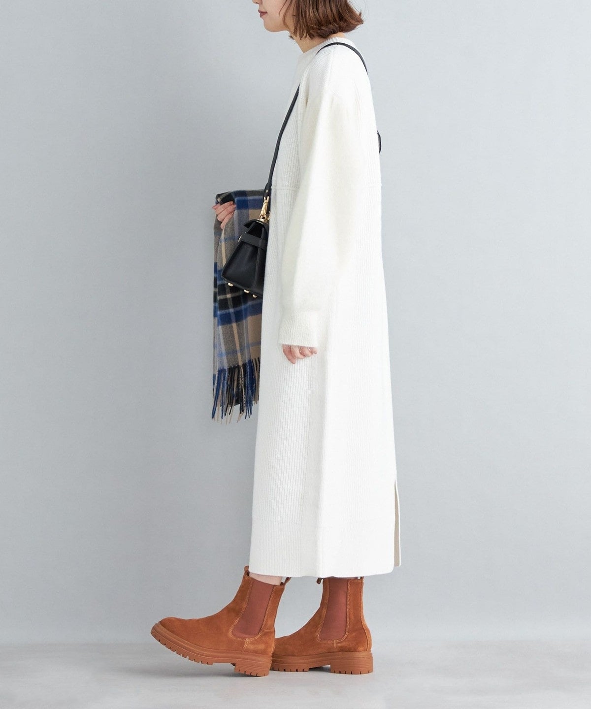 〈手洗い可能〉袖エアリー切替ロングニットワンピース