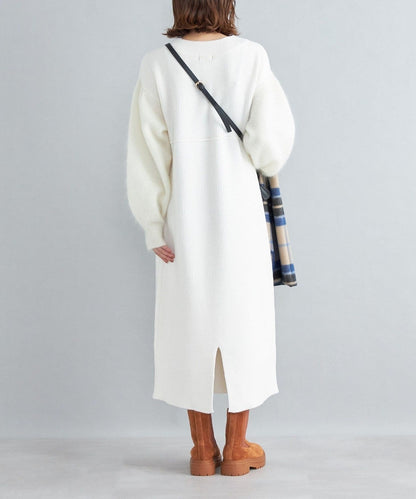 〈手洗い可能〉袖エアリー切替ロングニットワンピース