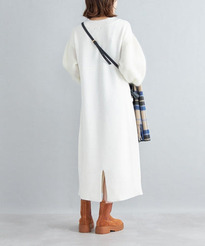 〈手洗い可能〉袖エアリー切替ロングニットワンピース