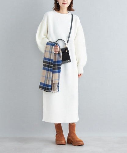 〈手洗い可能〉袖エアリー切替ロングニットワンピース