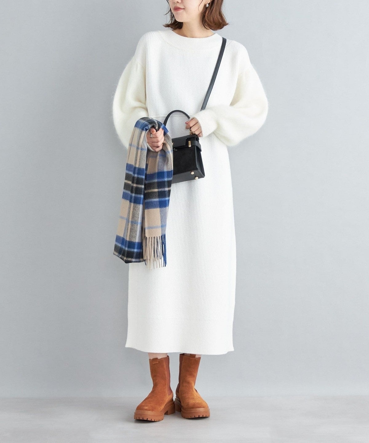 〈手洗い可能〉袖エアリー切替ロングニットワンピース