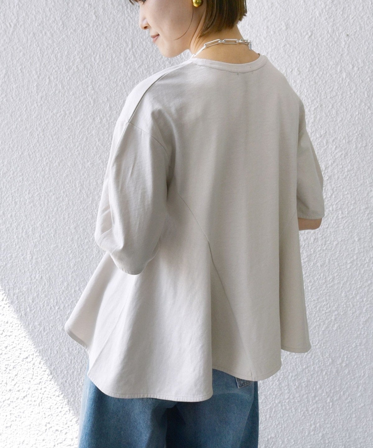 【WEB限定】 〈洗濯機可能〉へムフレア 5分袖 カットソー