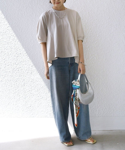 【WEB限定】 〈洗濯機可能〉へムフレア 5分袖 カットソー