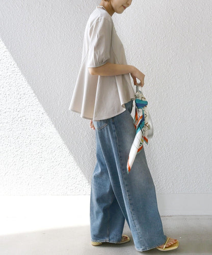 【WEB限定】 〈洗濯機可能〉へムフレア 5分袖 カットソー