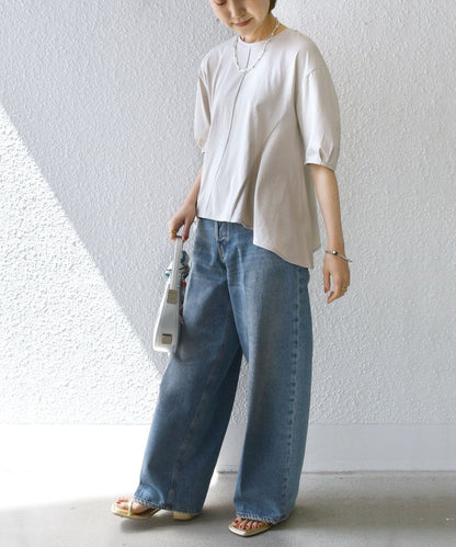 【WEB限定】 〈洗濯機可能〉へムフレア 5分袖 カットソー