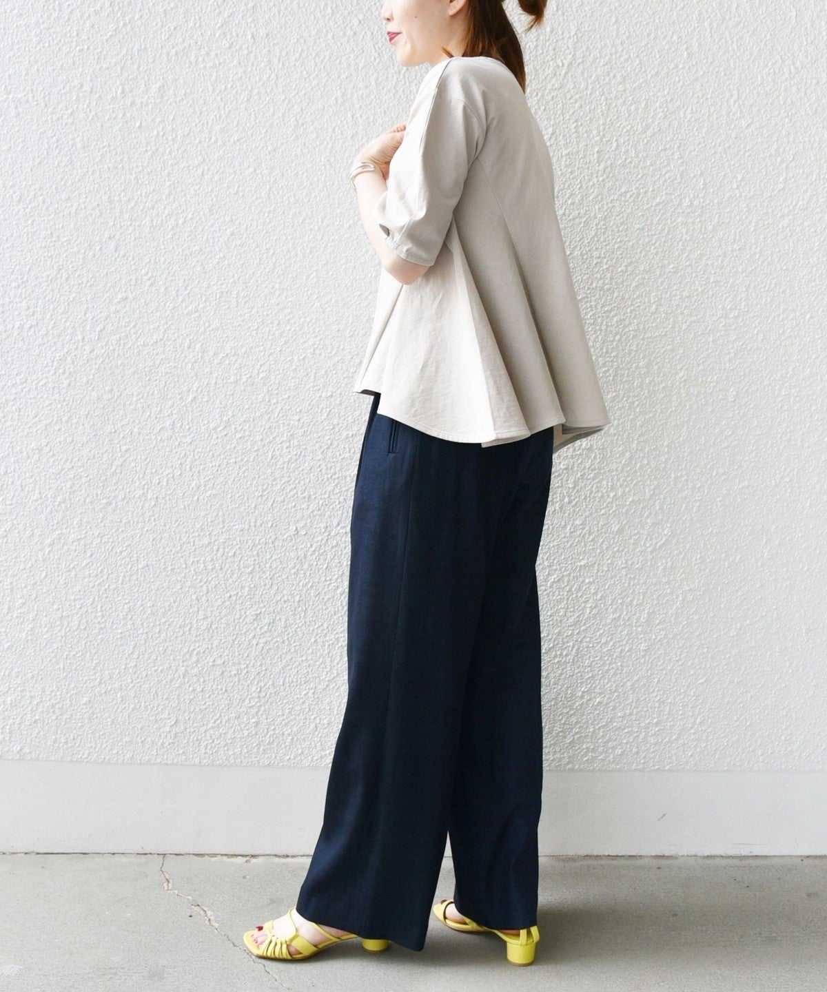 【WEB限定】 〈洗濯機可能〉へムフレア 5分袖 カットソー
