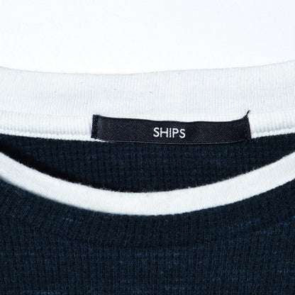 SHIPS: メランジ ワッフル フェイクレイヤード クルーネック ロングスリーブ Tシャツ (ロンT)