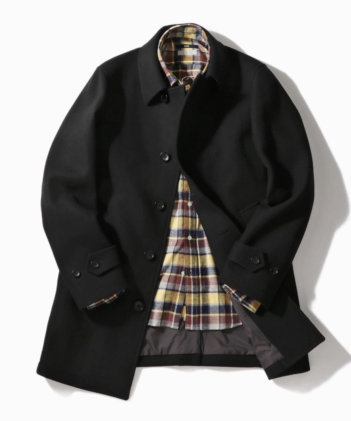 SHIPS: スーパー140'S 100%WOOL メルトン シングル ロング ピーコート