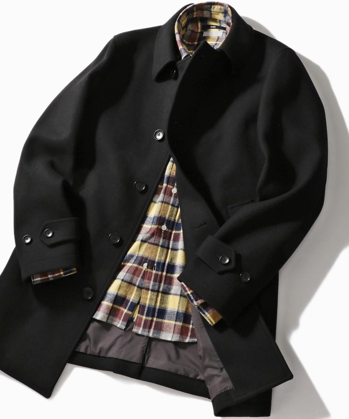 SHIPS: スーパー140'S 100%WOOL メルトン シングル ロング ピーコート