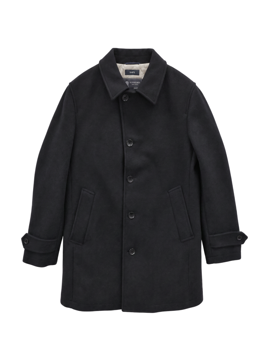 SHIPS: スーパー140'S 100%WOOL メルトン シングル ロング ピーコート