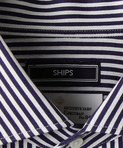 SHIPS:ALBINI ジャージー ストライプ イタリアン ワイドカラー シャツ