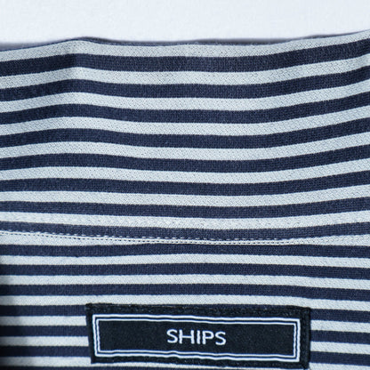 SHIPS:ALBINI ジャージー ストライプ イタリアン ワイドカラー シャツ