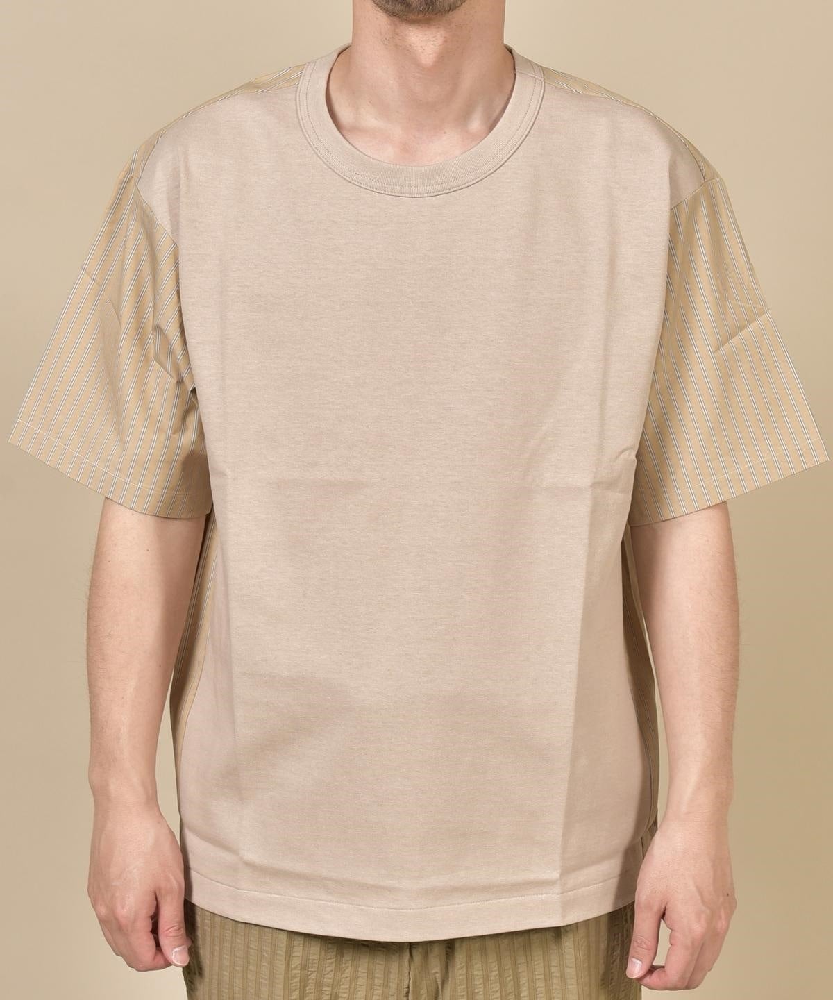 SHIPS: コットン天竺/タイプライター シャツ ドッキング Tシャツ