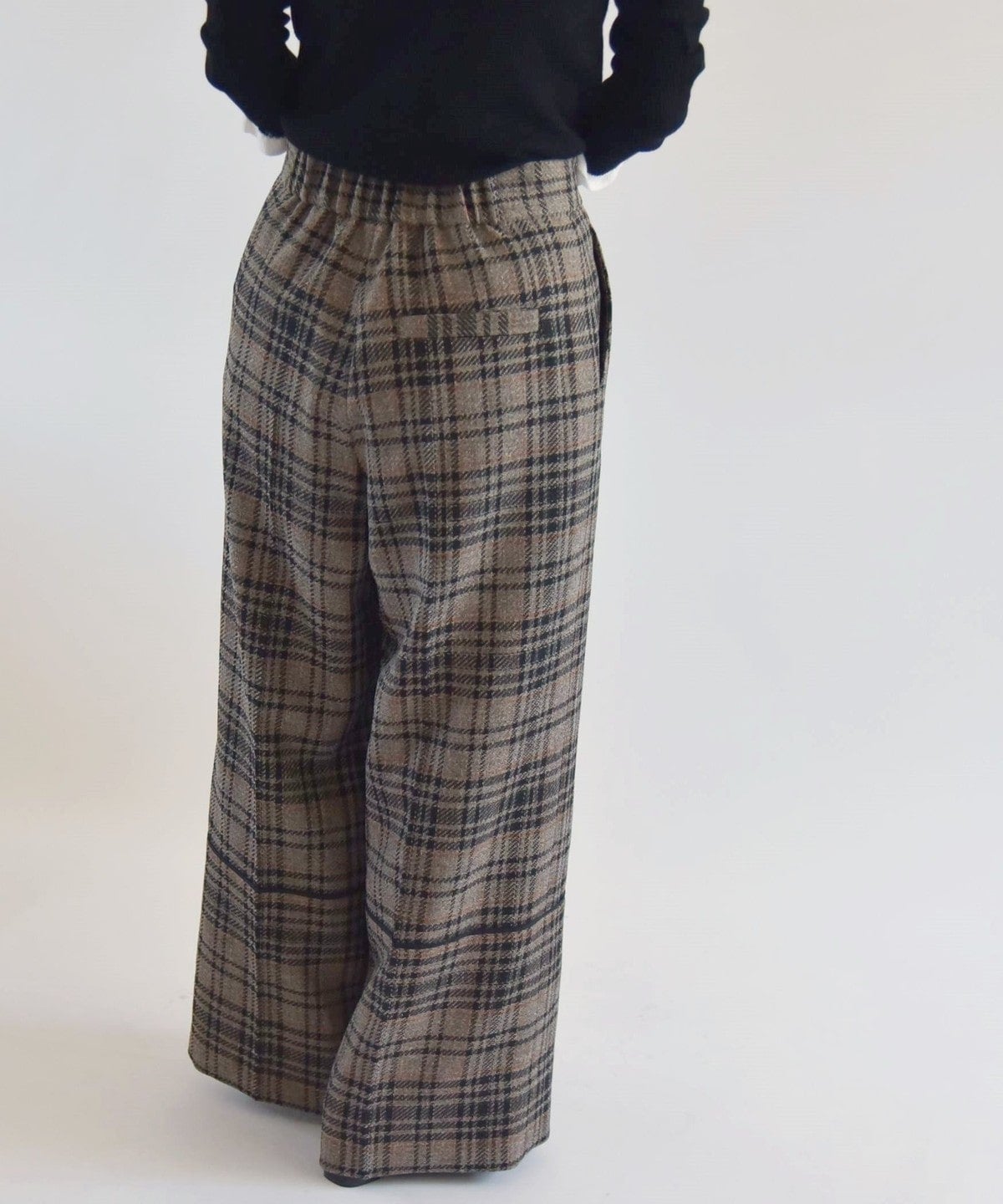 quaranciel:〈手洗い可能〉チェック ソリッド パイピング ワイド パンツ