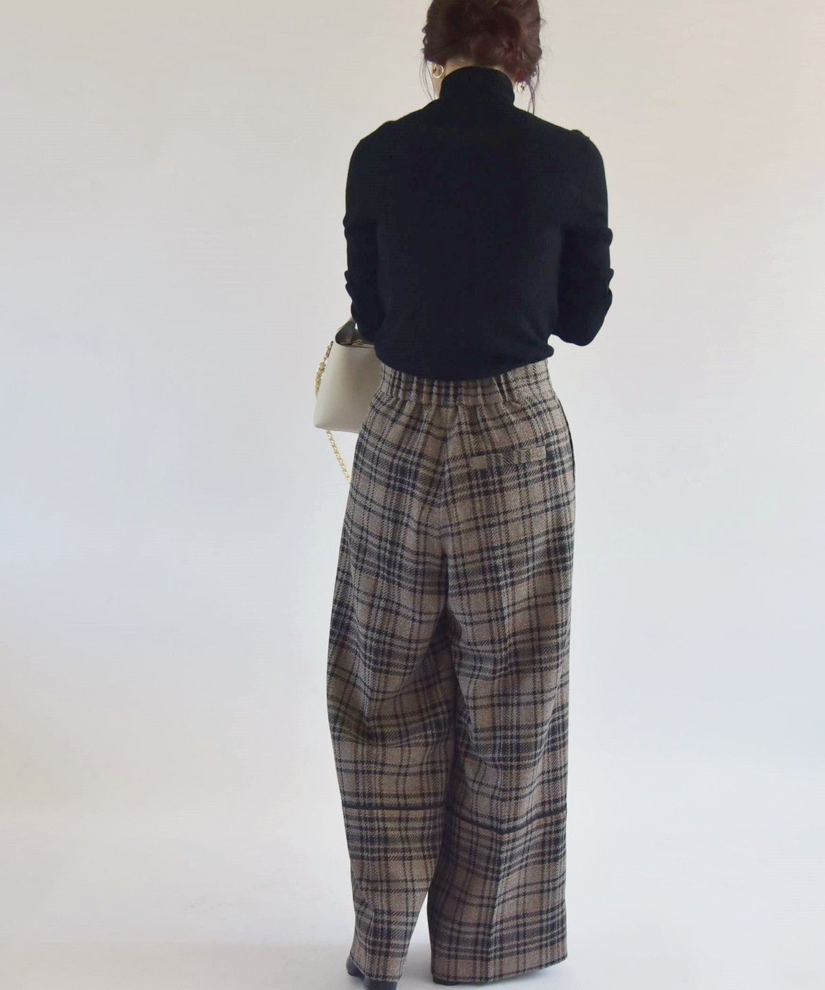 quaranciel:〈手洗い可能〉チェック ソリッド パイピング ワイド パンツ