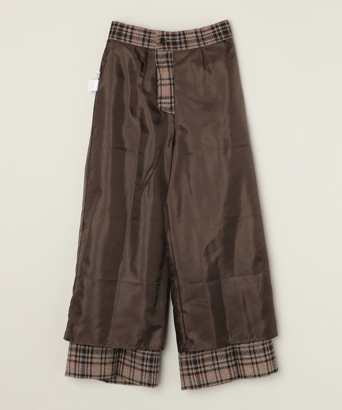 quaranciel:〈手洗い可能〉チェック ソリッド パイピング ワイド パンツ