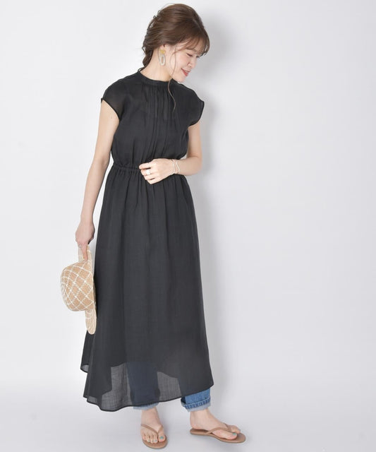 【手洗い可能】リネンバックスリットワンピース