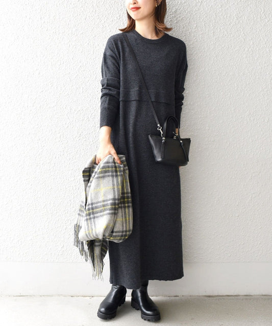 〈手洗い可能〉ケアフリーニットワンピース