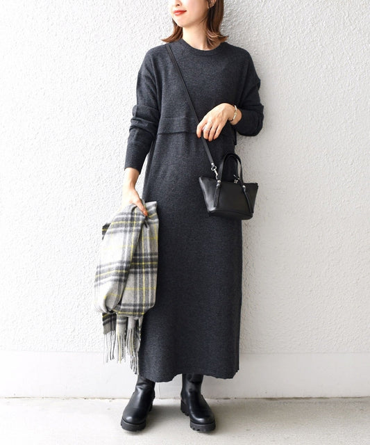 〈手洗い可能〉ケアフリーニットワンピース