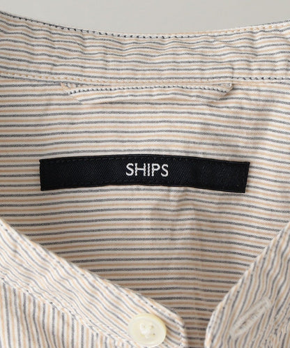 SHIPS: japan quality ポプリン ワッシャー加工 バンドカラーシャツ