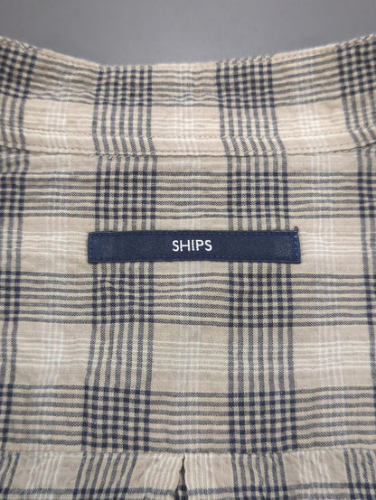 SHIPS: エアー サッカー バンドカラー リラックス 長袖 シャツ〈単色／チェック〉