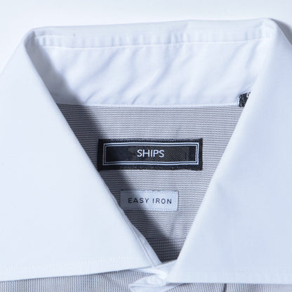 SHIPS: イージーアイロン ドビー 無地 ワイドカラー クレリック シャツ