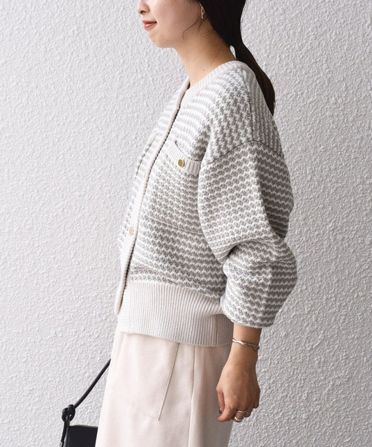 〈手洗い可能〉ツイードゴールドボタンカーディガン