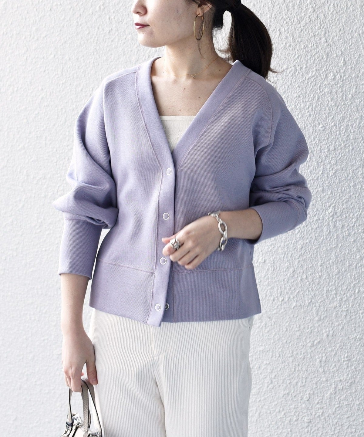 〈手洗い可能〉ダンボールリブ スナップボタンカーディガン