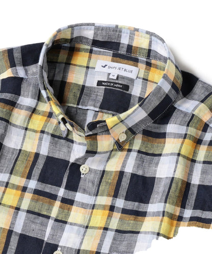 SHIPS JET BLUE: 《made in Japan》 L.B.N.リネン チェックボタンダウン 半袖シャツ