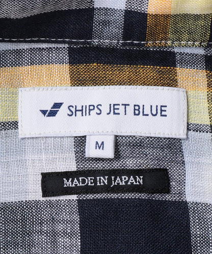 SHIPS JET BLUE: 《made in Japan》 L.B.N.リネン チェックボタンダウン 半袖シャツ