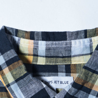 SHIPS JET BLUE: 《made in Japan》 L.B.N.リネン チェックボタンダウン 半袖シャツ