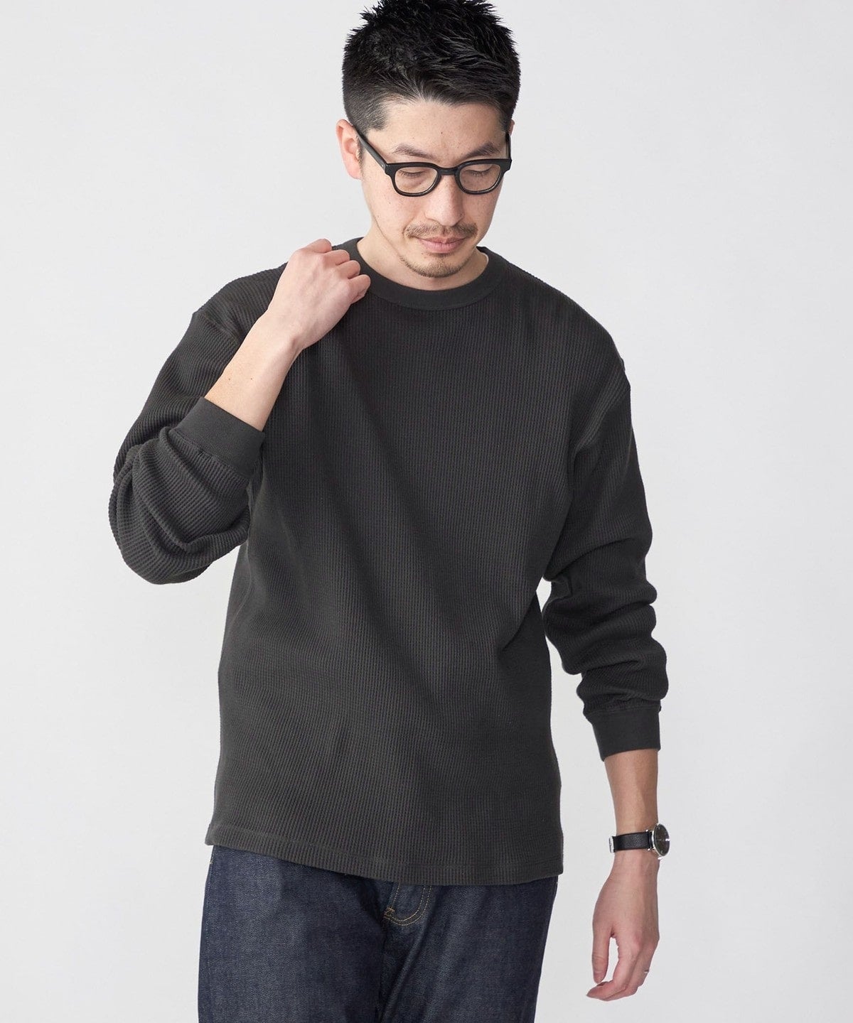 SHIPS: ベーシック ワッフル 長袖 Tシャツ