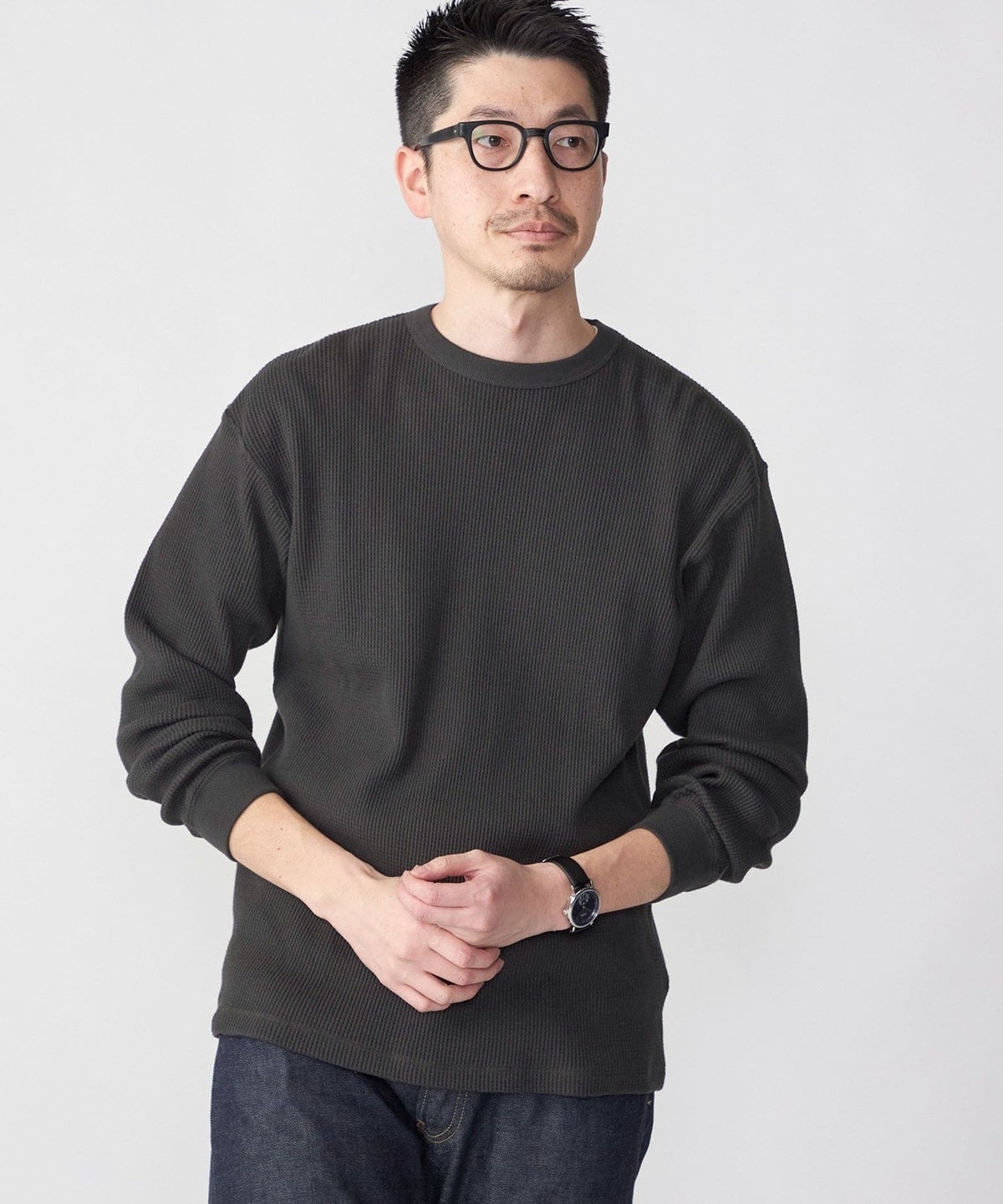 SHIPS: ベーシック ワッフル 長袖 Tシャツ