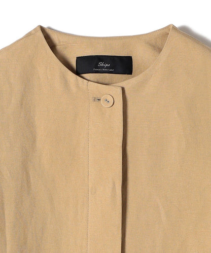 SHIPS Primary Navy Label:麻 レーヨン ノーカラー 羽織