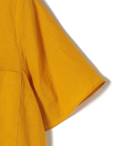 〈手洗い可能〉麻混 バンドカラー 半袖 ブラウス