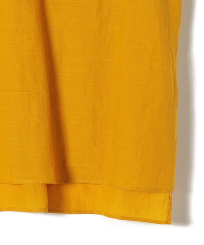 〈手洗い可能〉麻混 バンドカラー 半袖 ブラウス