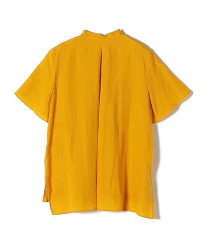 〈手洗い可能〉麻混 バンドカラー 半袖 ブラウス