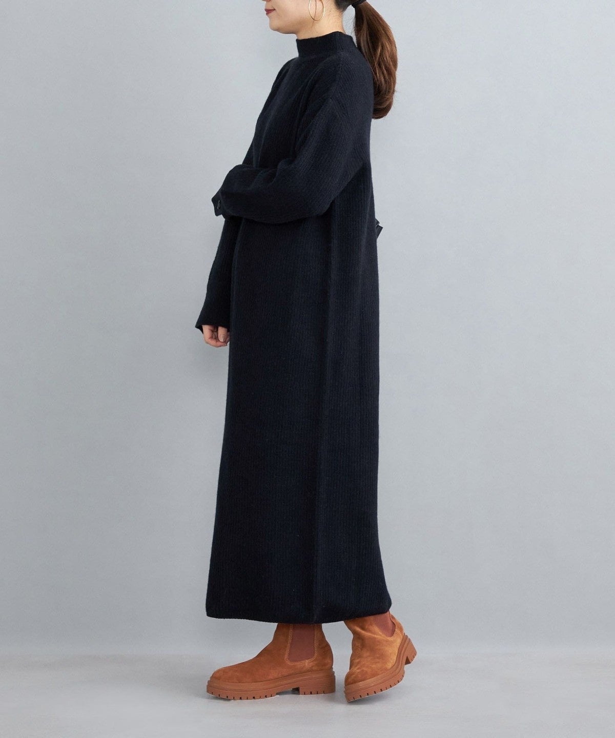 〈手洗い可能〉7Gウールカシミヤ片畦ワンピース
