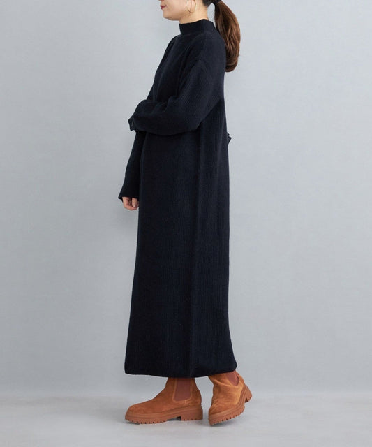 〈手洗い可能〉7Gウールカシミヤ片畦ワンピース