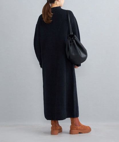 〈手洗い可能〉7Gウールカシミヤ片畦ワンピース
