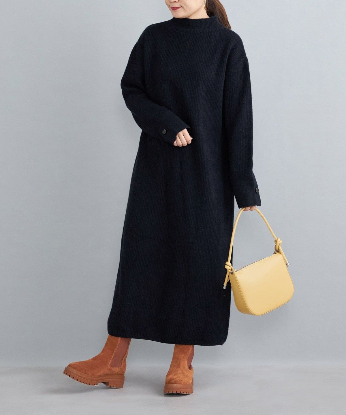 〈手洗い可能〉7Gウールカシミヤ片畦ワンピース