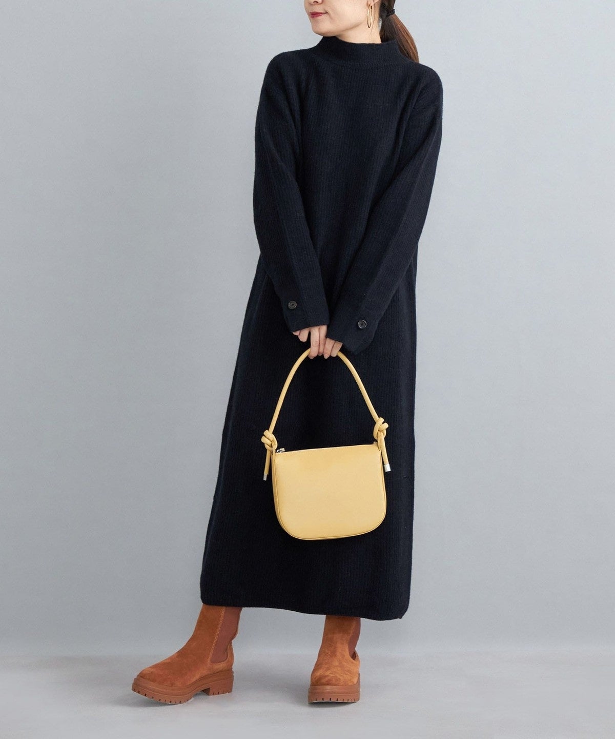 〈手洗い可能〉7Gウールカシミヤ片畦ワンピース