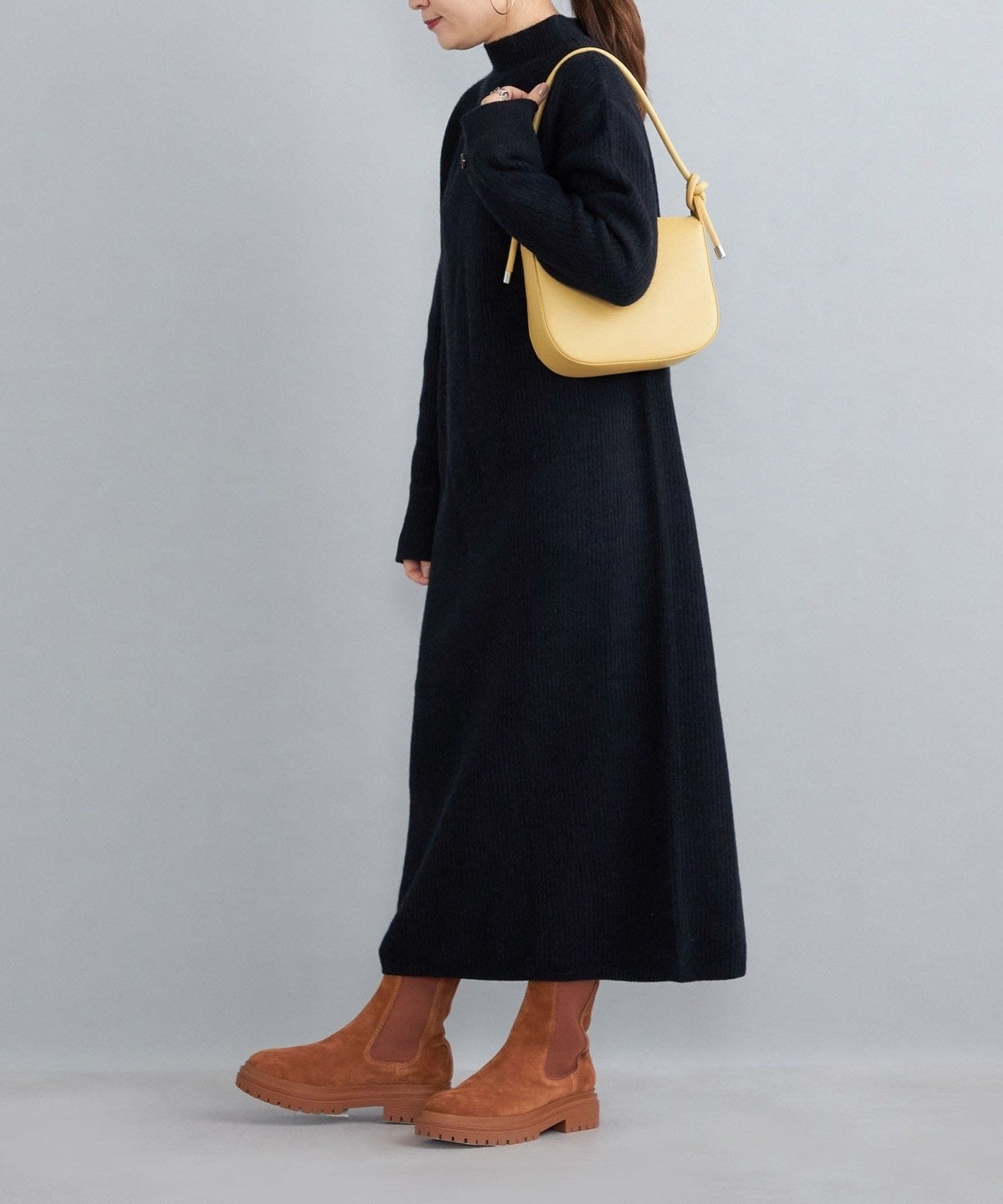 〈手洗い可能〉7Gウールカシミヤ片畦ワンピース